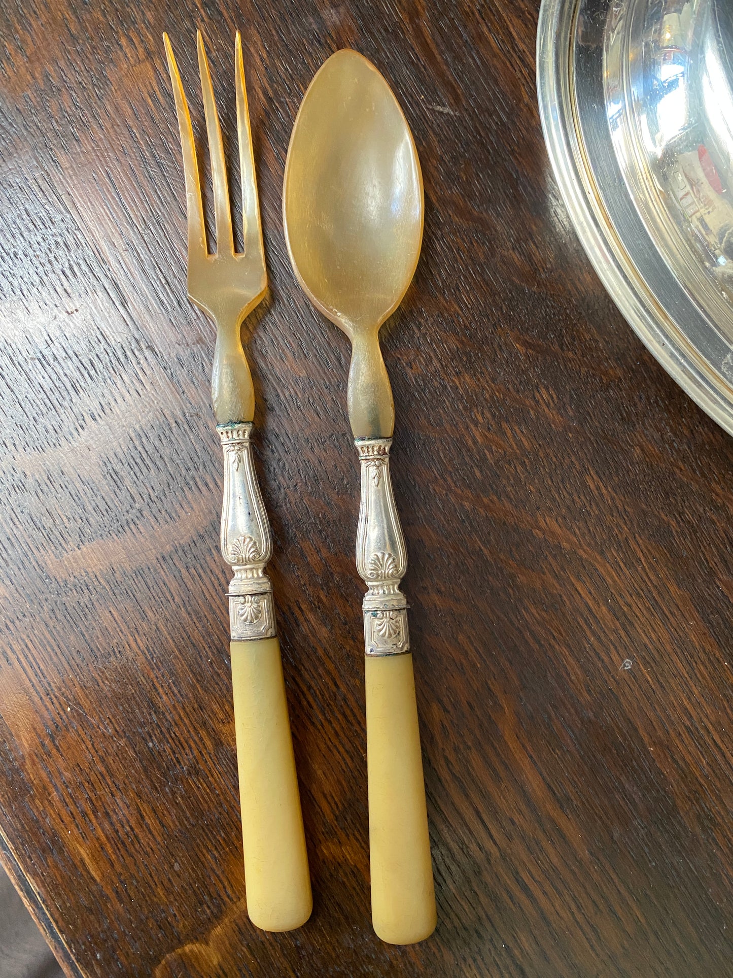 French Vintage Horn Salad Servers