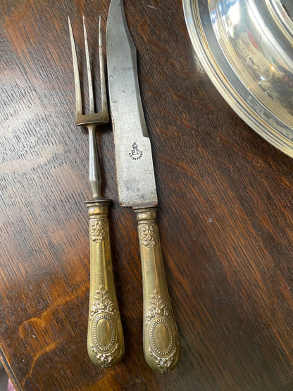 French Antique Bronze Handled Carving Set