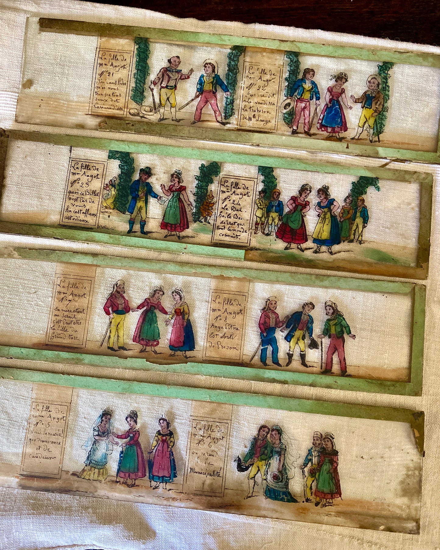 Antique French Magic Lantern slides - set of four