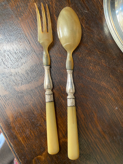 French Vintage Horn Salad Servers