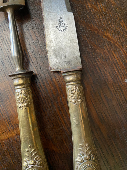 French Antique Bronze Handled Carving Set