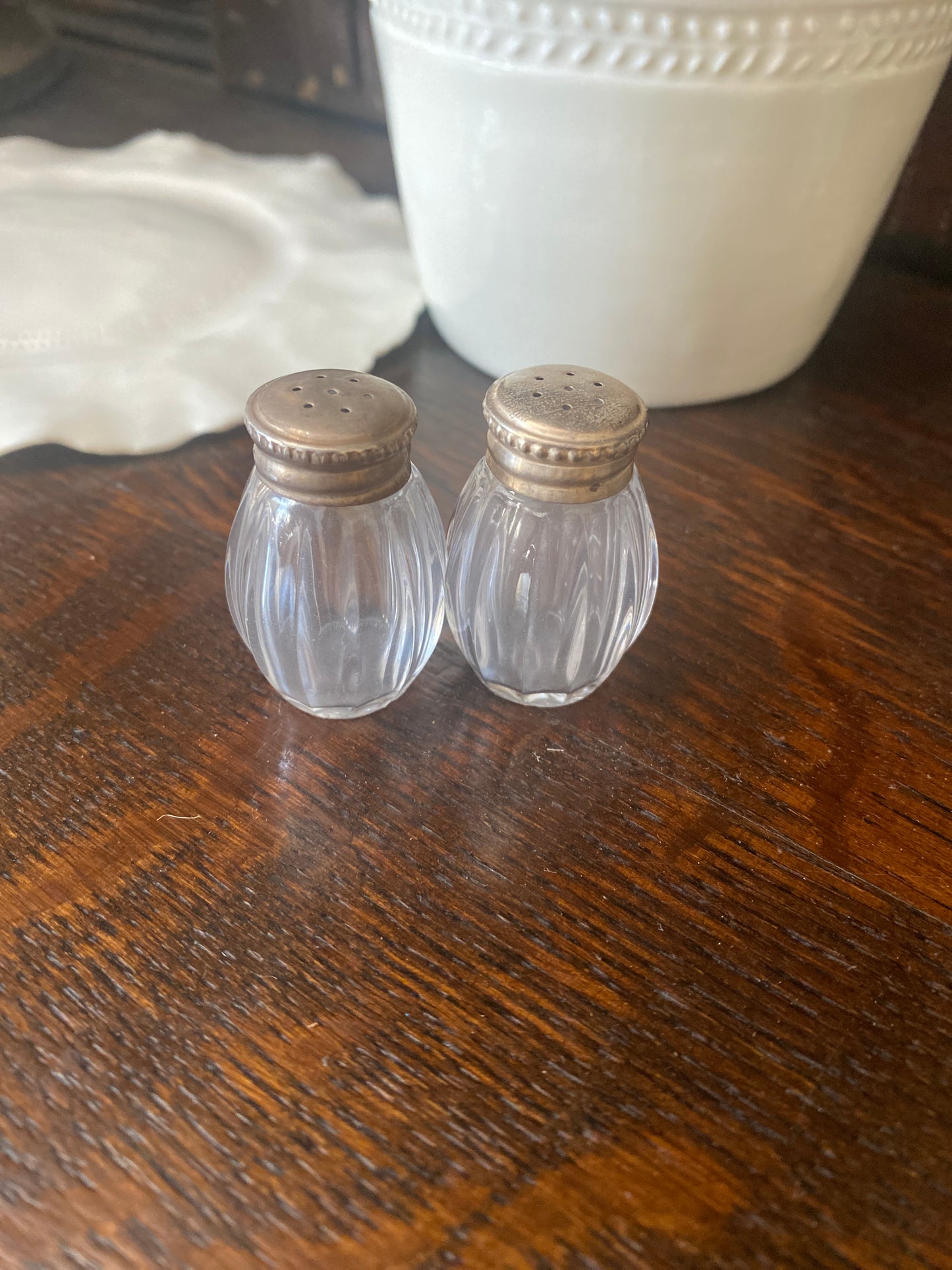 Christofle Orfevrerie Silver and Glass Salt Shakers